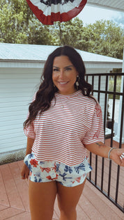Red and White Stripe Bow Top
