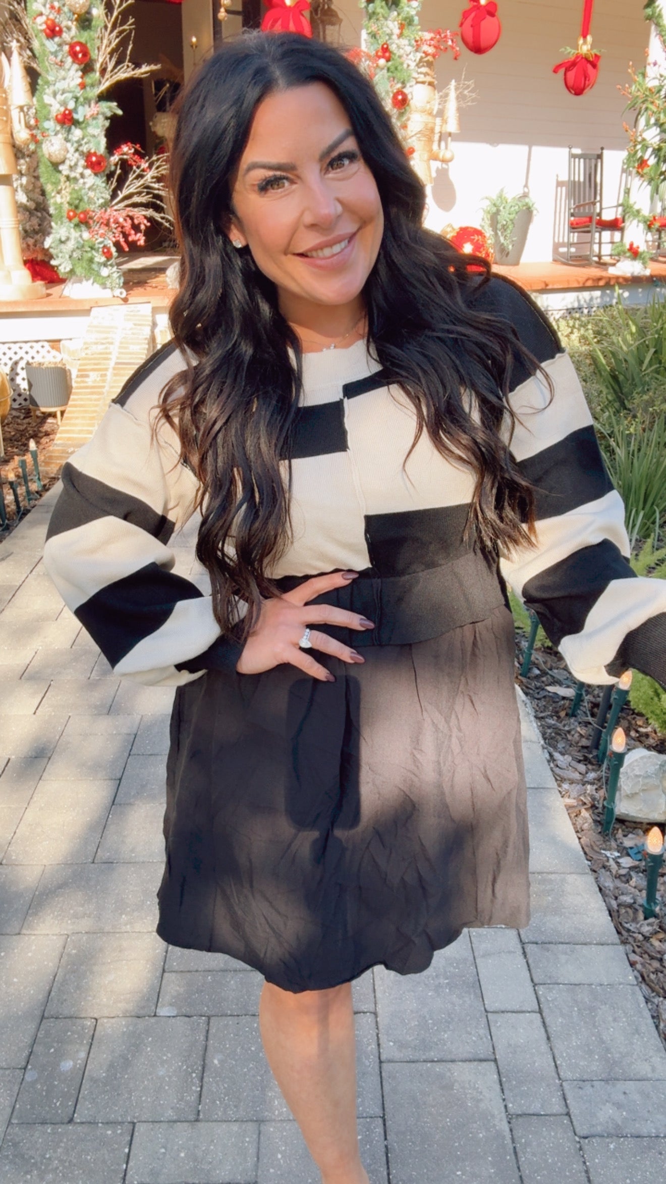 Black And Cream Cozy Co Sweater Dress