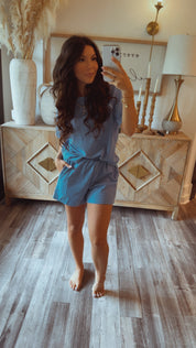 Blue and white Stripe Shorts  and Top Set