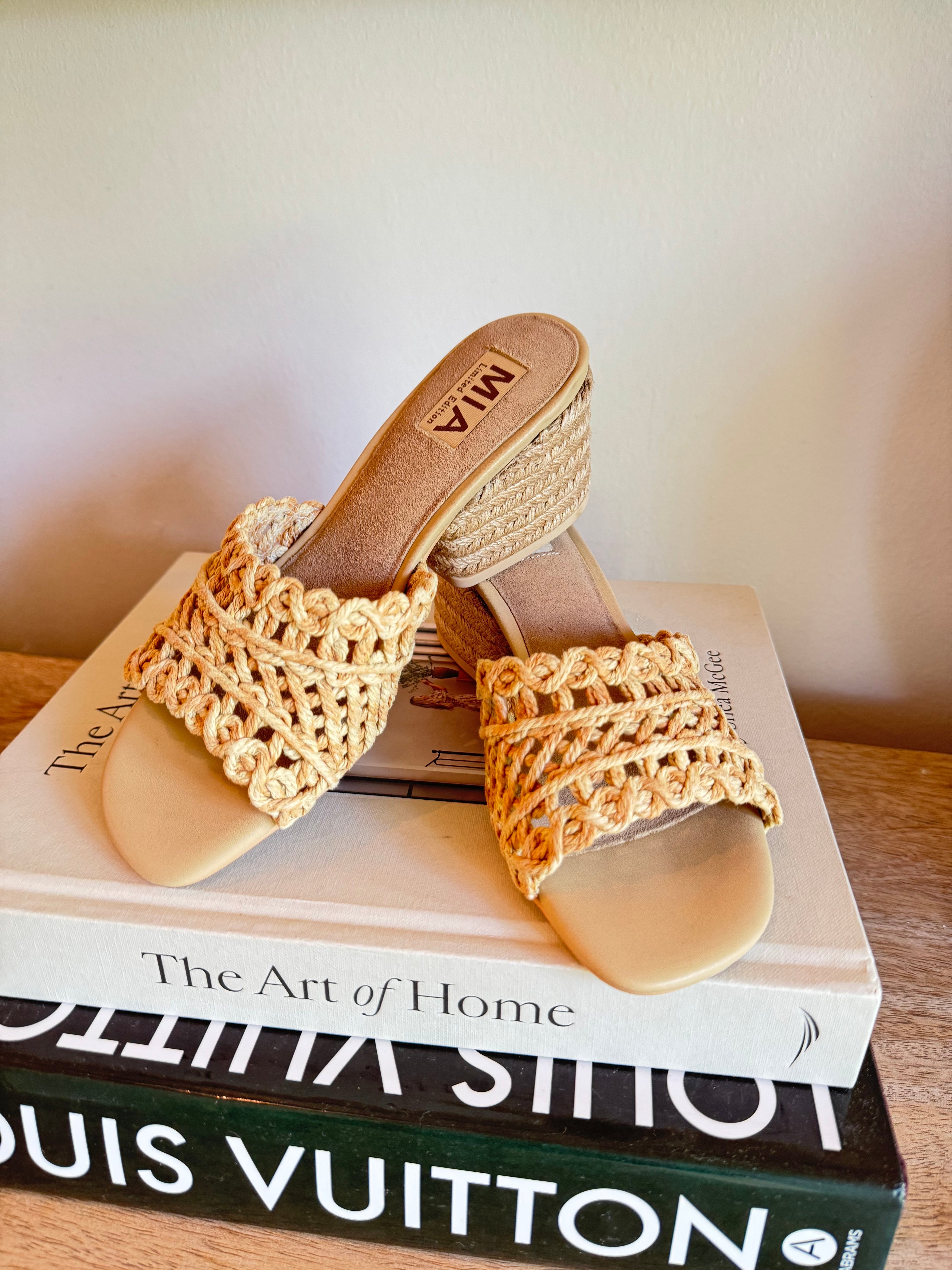 Mia Natural Woven Open Toe Heels
