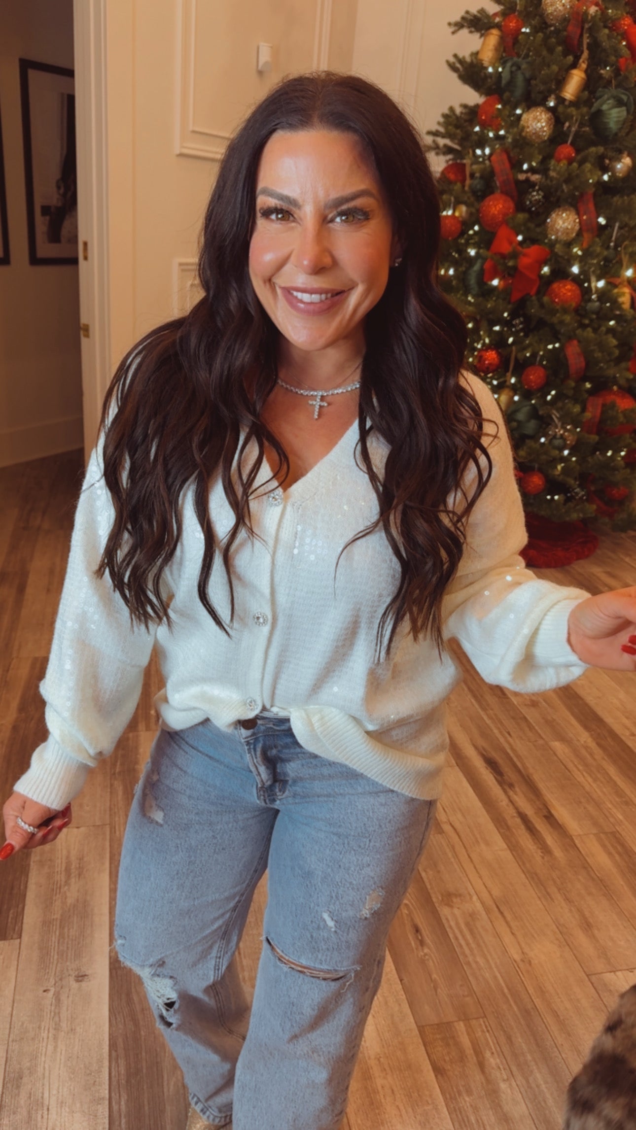 Ivory Vneck Soft Button Up Sweater