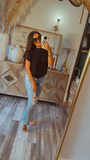 Cap Sleeve High Neck Chic Top Black