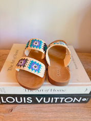 Corky Double Strap Light Tan and Blue Sandals