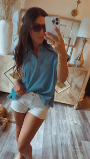 Marine Blue Loose Fit Sleeveless Top