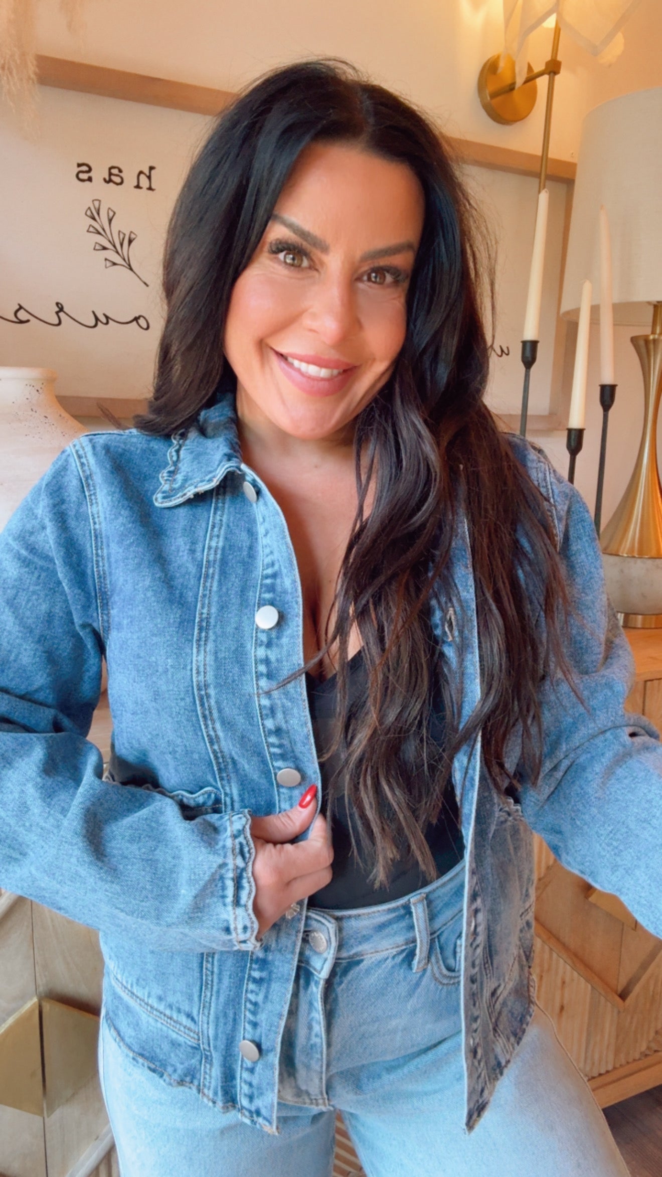 Denim Scalloped Hem Front Pocket Jacket