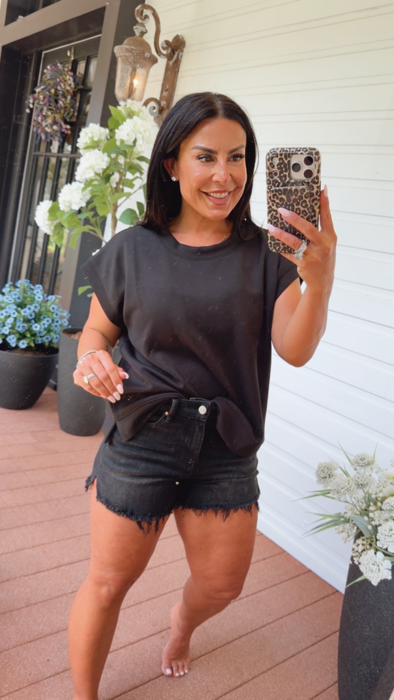 Mica Denim Black Fray Hem High Rise Shorts