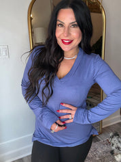 Long Sleeve Vneck Blue Top