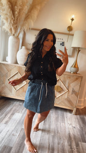 Chic Denim Stretch Waist Cozy Co Skort