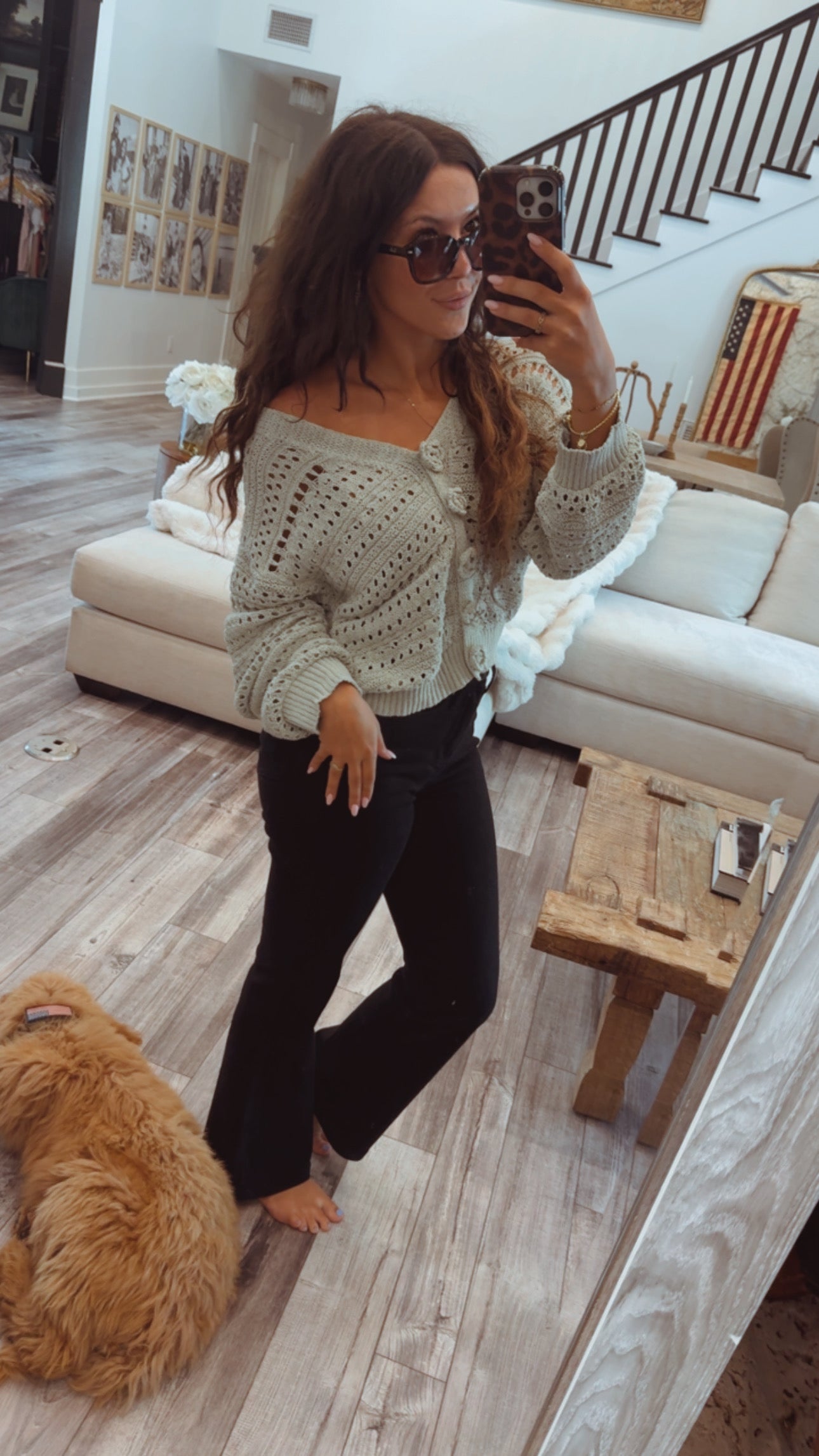 Ultra Soft Chic Green Knit Pol Cropped Cardi