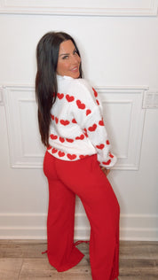 Red Textured Drawstring Joggers