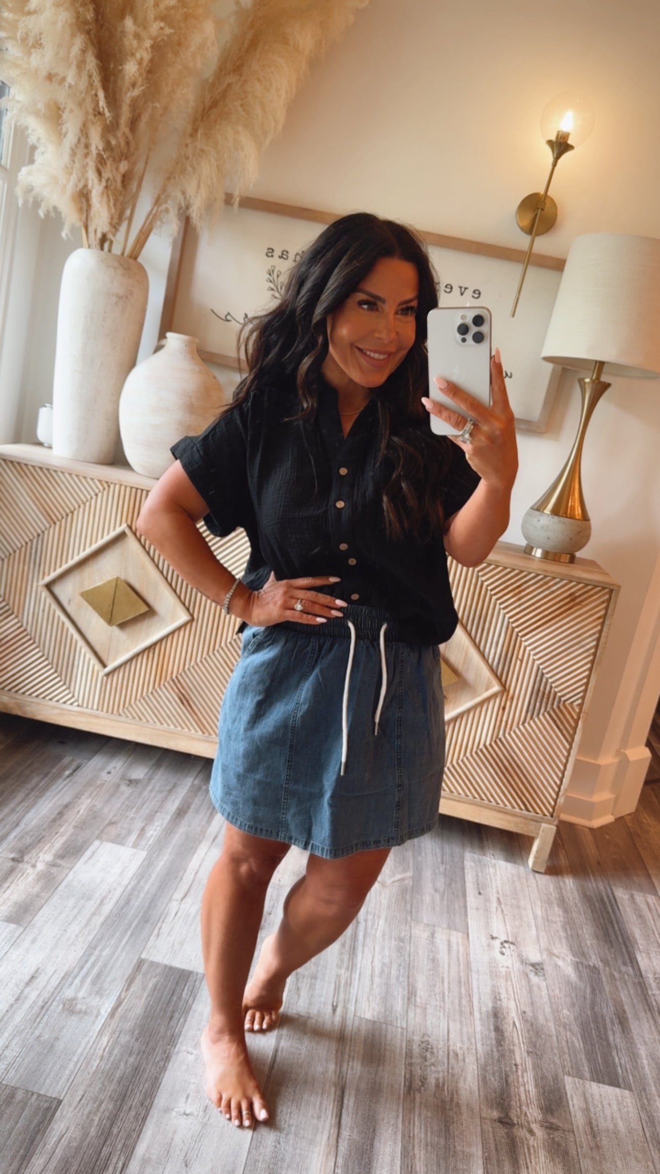 Chic Denim Stretch Waist Cozy Co Skort