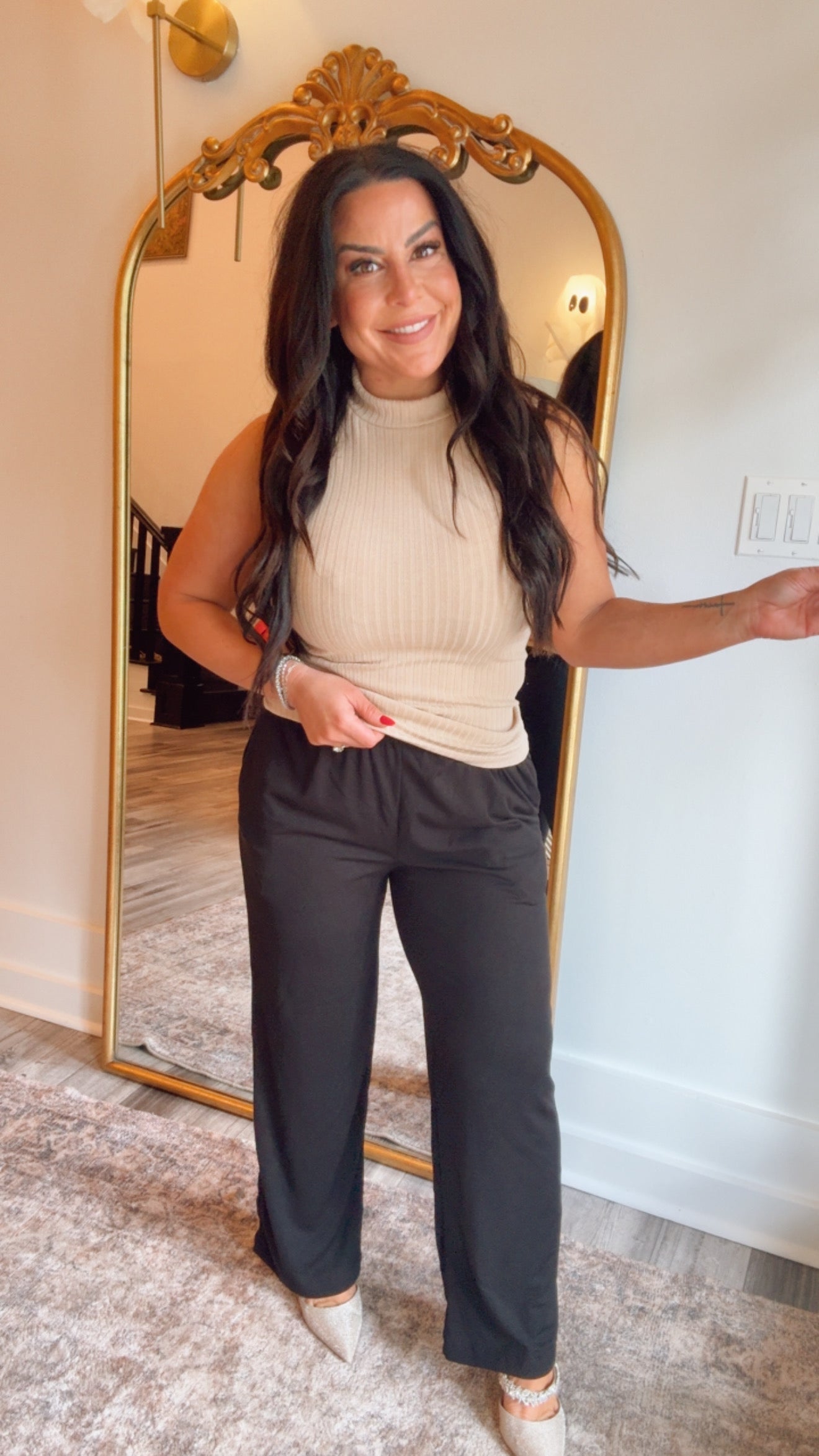 Beige Ribbed  High Neck Layering Top