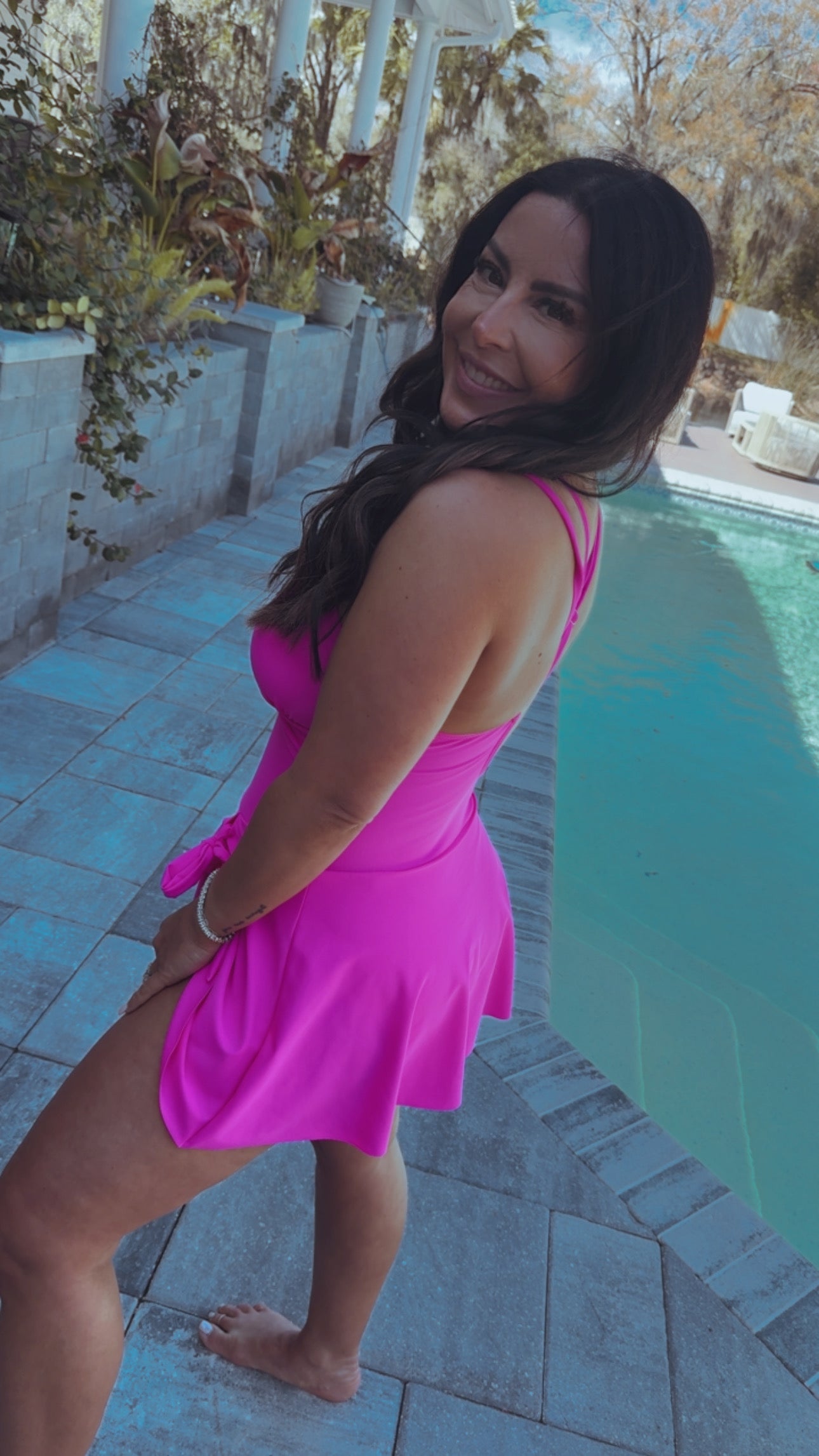 Chic Neon Pink Swimsuit Dress