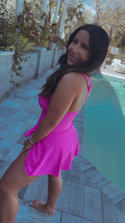 Chic Neon Pink Swimsuit Dress
