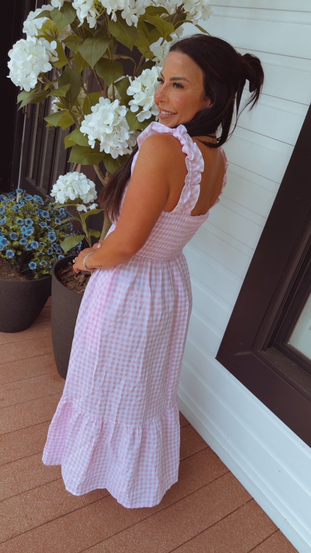 Soft Pink Gingham Sleeve Tank Dress