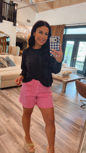 High rise Distressed Hem Mica Jean Shorts