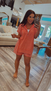 Luxe Pink Loose Fit Acid Wash Quarter Zip Top Stich&CO