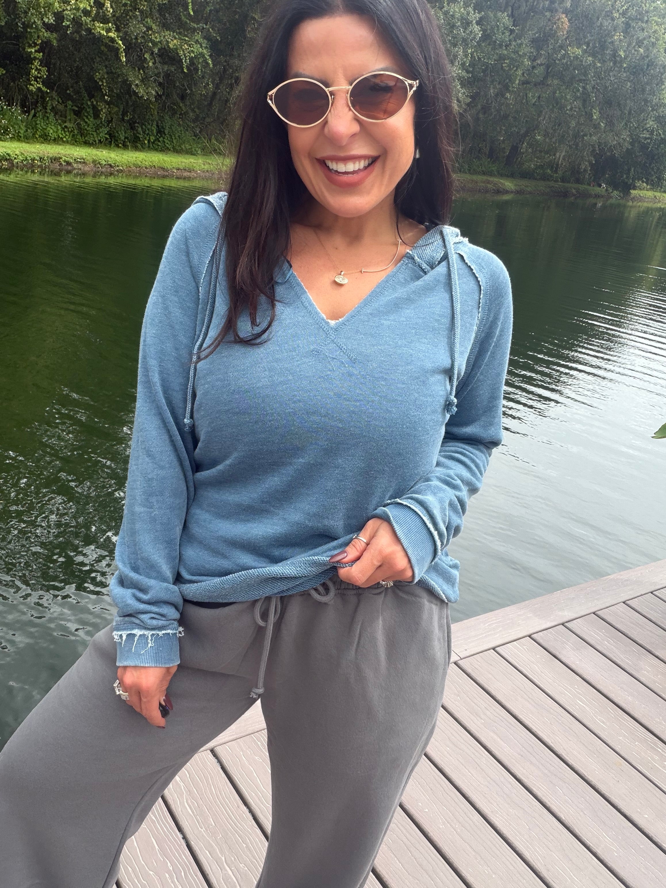 Slate Blue French Terry Vintage Tunic Hoodie