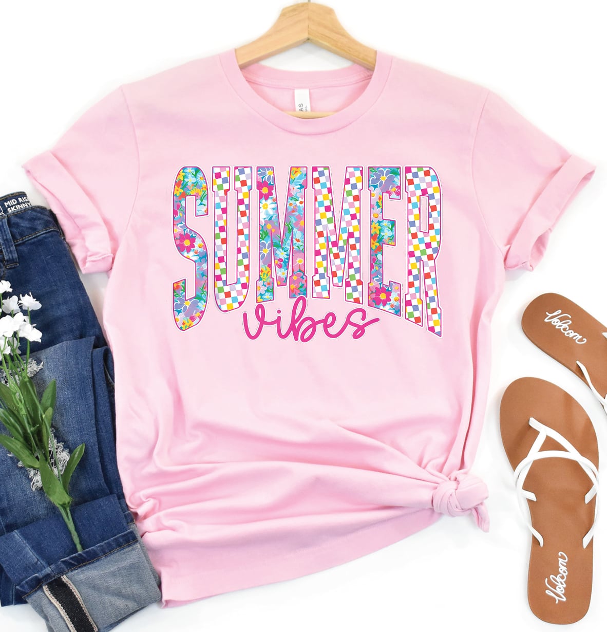 Summer Vibes Graphic Tee (pink tee)
