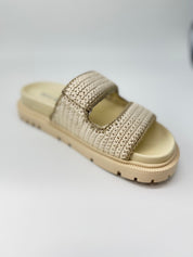 Mia Shoes Cream Knit Double Strap Sandals