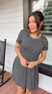 Comfy Everyday Black and White Striped Dress