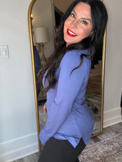 Long Sleeve Vneck Blue Top