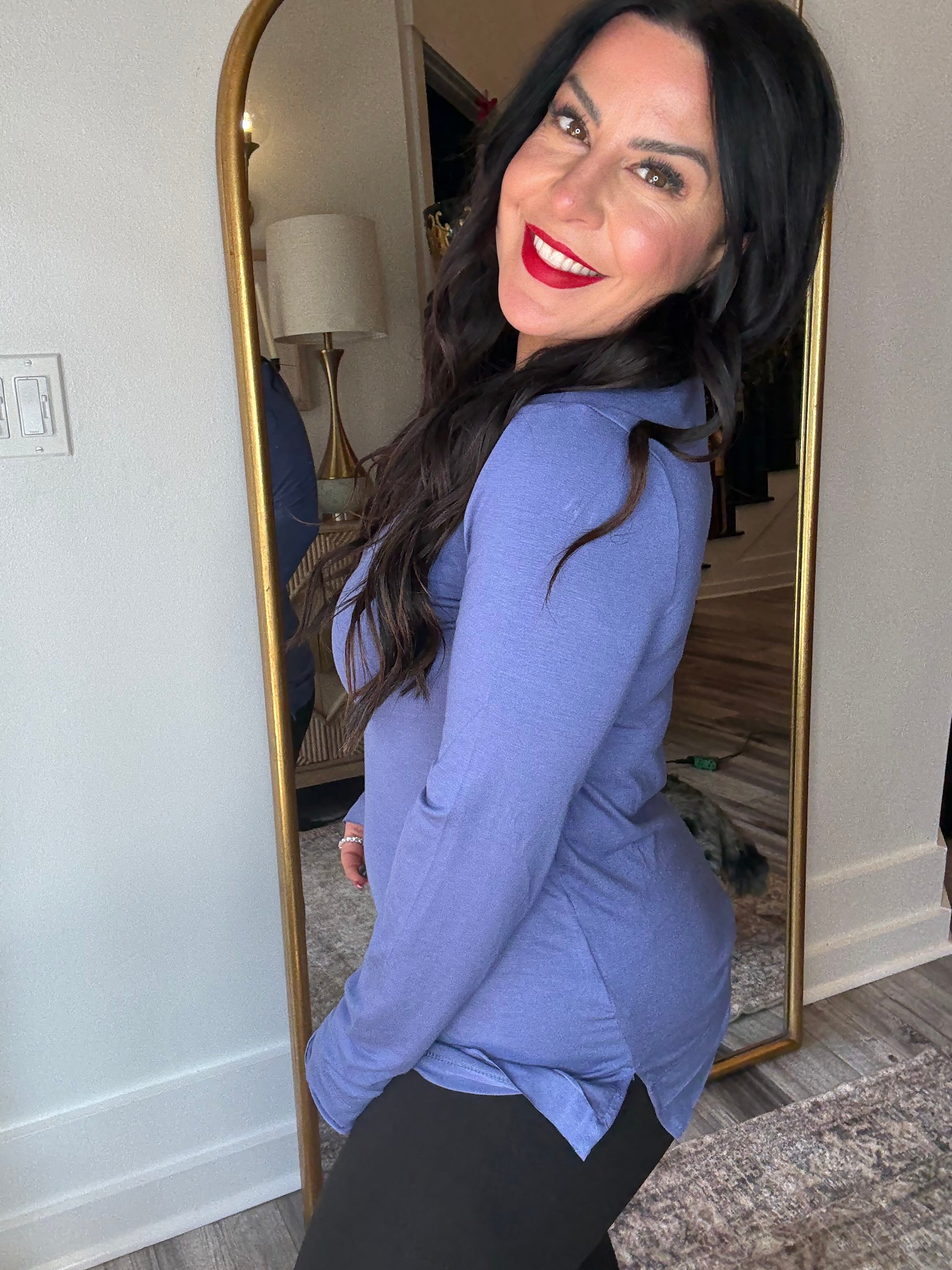 Long Sleeve Vneck Blue Top