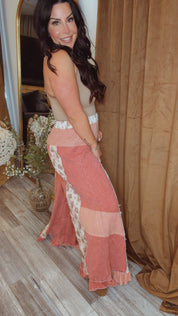 POL Scarlet Red and Floral Wide Leg Loose Fit Joggers