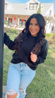 Black Crewneck Sweater With Chain Tassel Detail