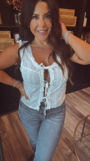 Chic Eyelet Lace Front Tie Cozy Co Top