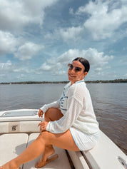 Chic White and Blue Lined Stich Shorts