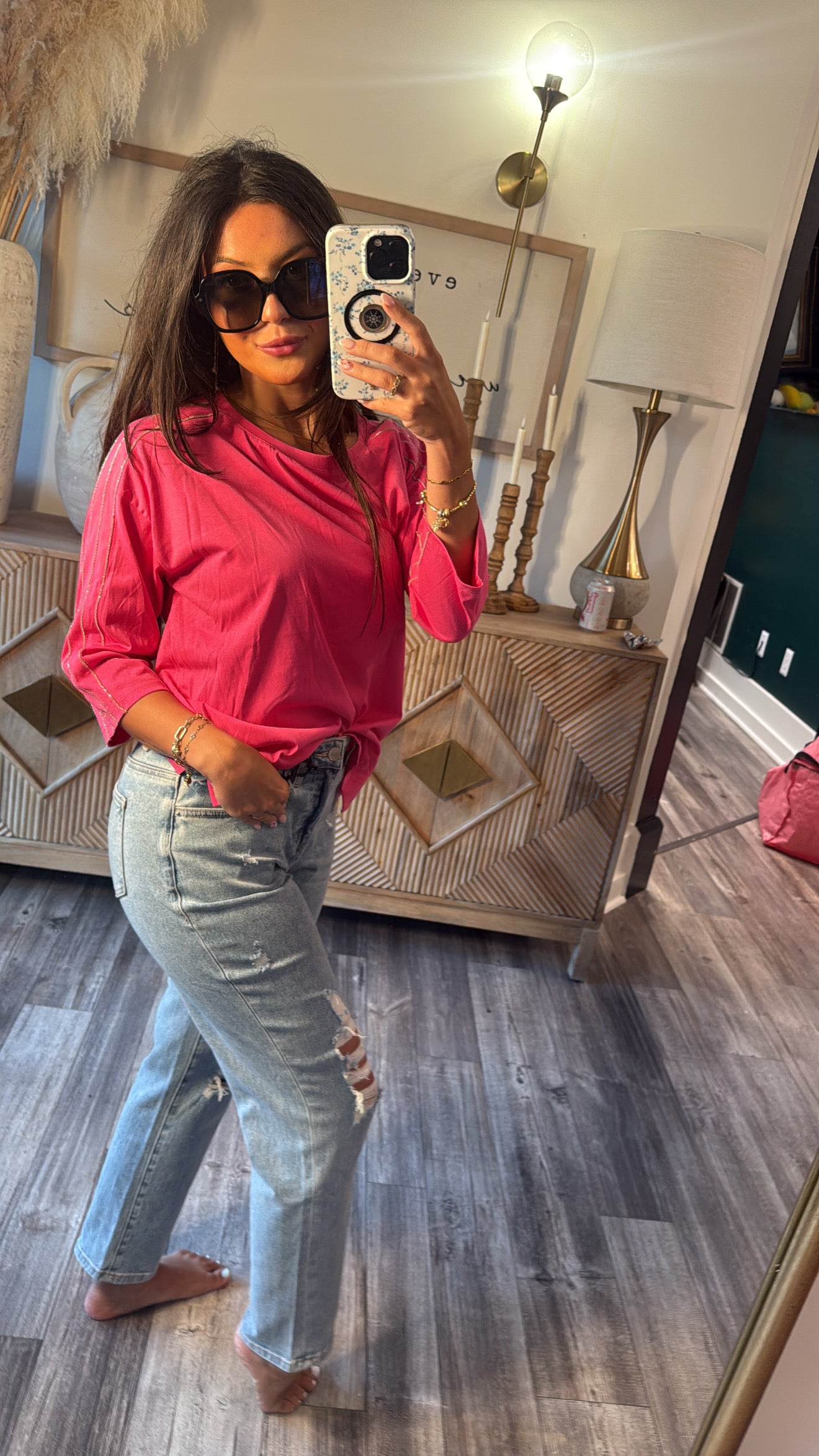 Chic 3/4 Sleeve Pink Top