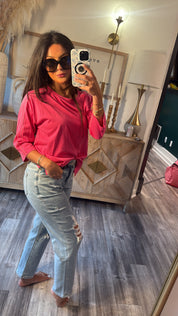 Chic 3/4 Sleeve Pink Top
