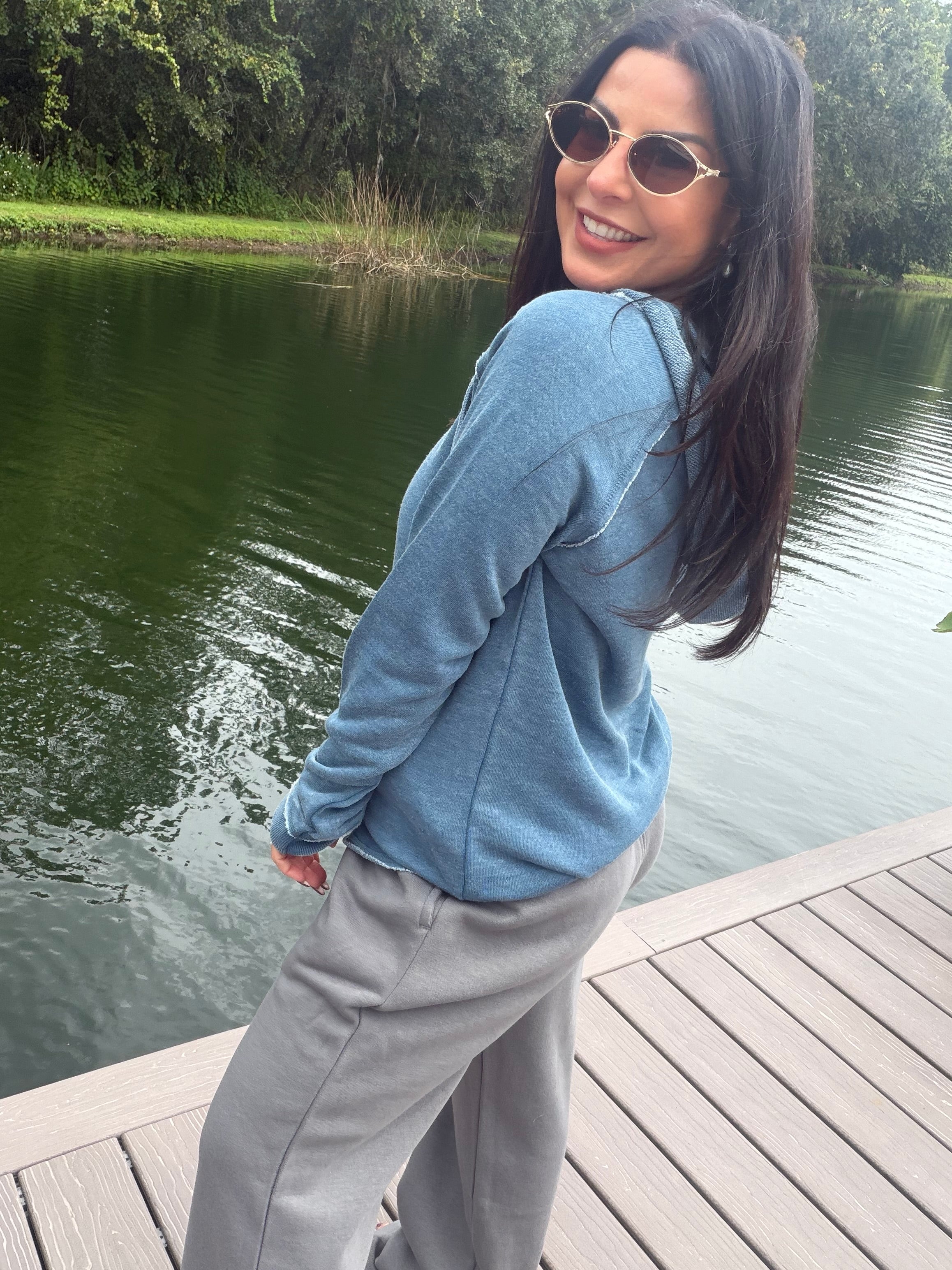 Slate Blue French Terry Vintage Tunic Hoodie