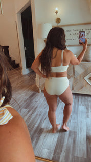 Yellow And White Striped High Waist Bikini