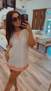 Cream and Pink Striped Knit Loose Fit Top