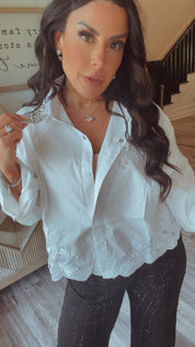 “MY PICK” Diva Crystal and Pearl Embelsshed Button Up Blouse