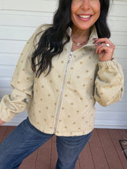 Taupe Dot Denim Zip Up Jacket