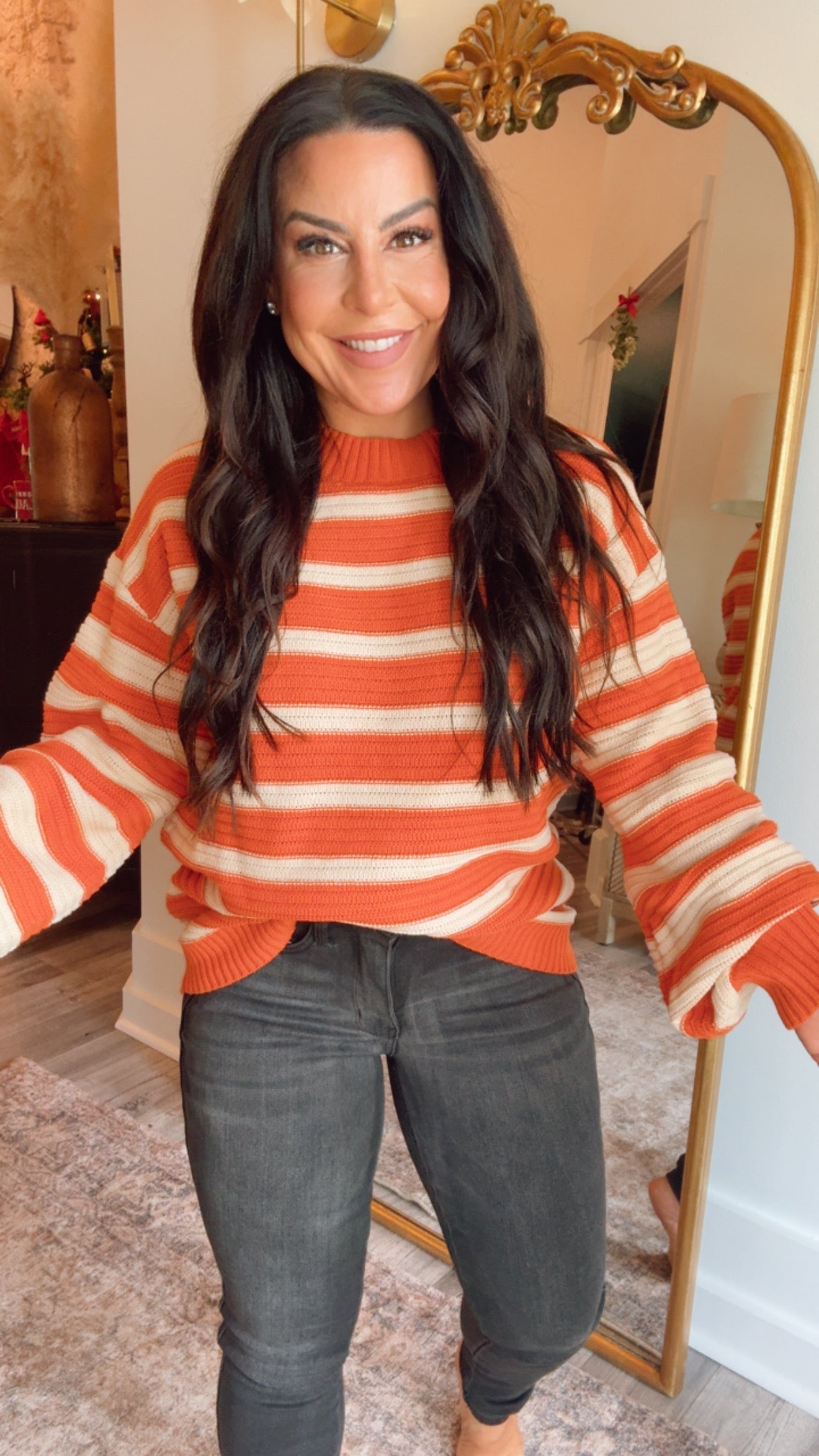 Orange and Cream Soft Knit Sweater