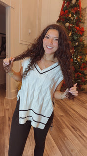 CREAM KNIT STRIPE VEST