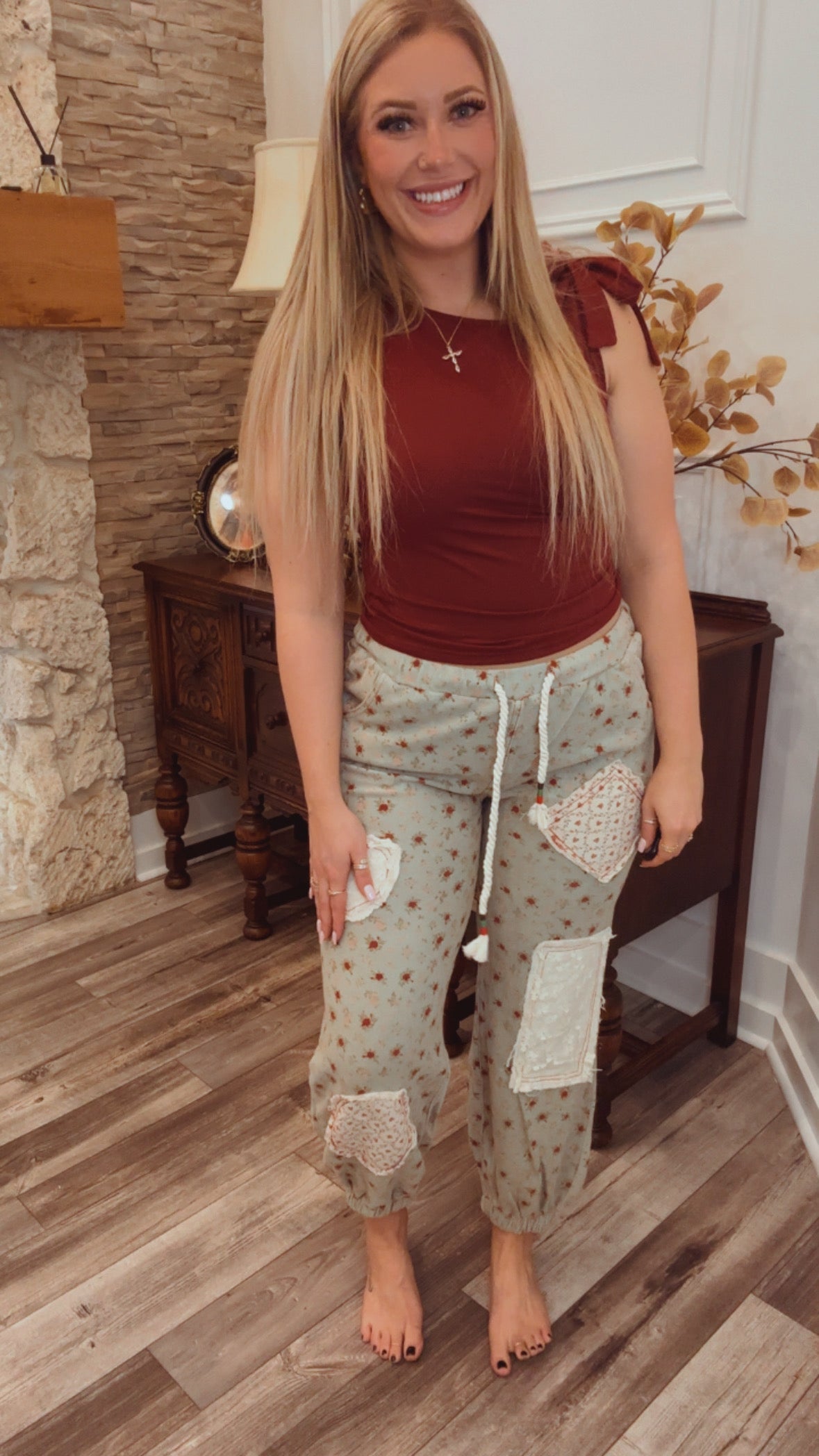 PoL Pale Mint and Floral Denim Joggers