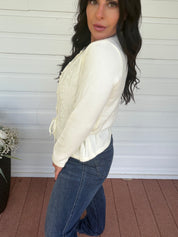 White Pearl Studded Button Up Cardi