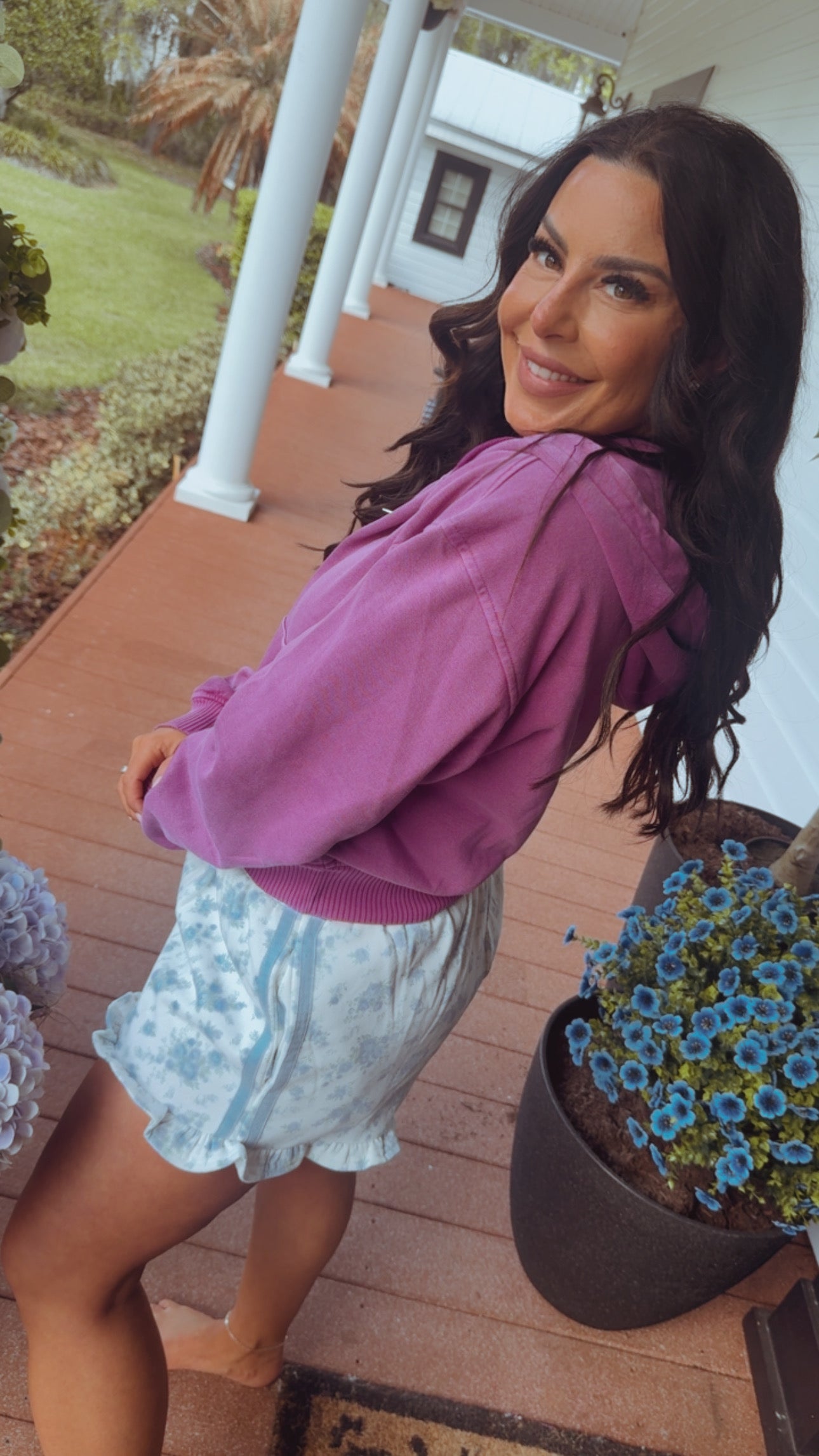 Blue Floral Chic Ruffle Bottom Shorts