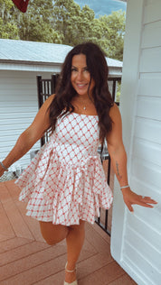 Red and White Bow Bubble Hem Mini Dress