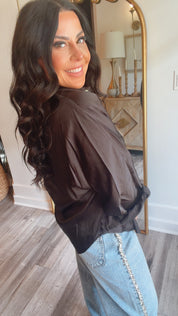 “No Apologies” Sassy Black Lightweight Long Sleeve Button Up Blouse