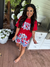 Red White And Blue Floral Usa Top and Shorts Set
