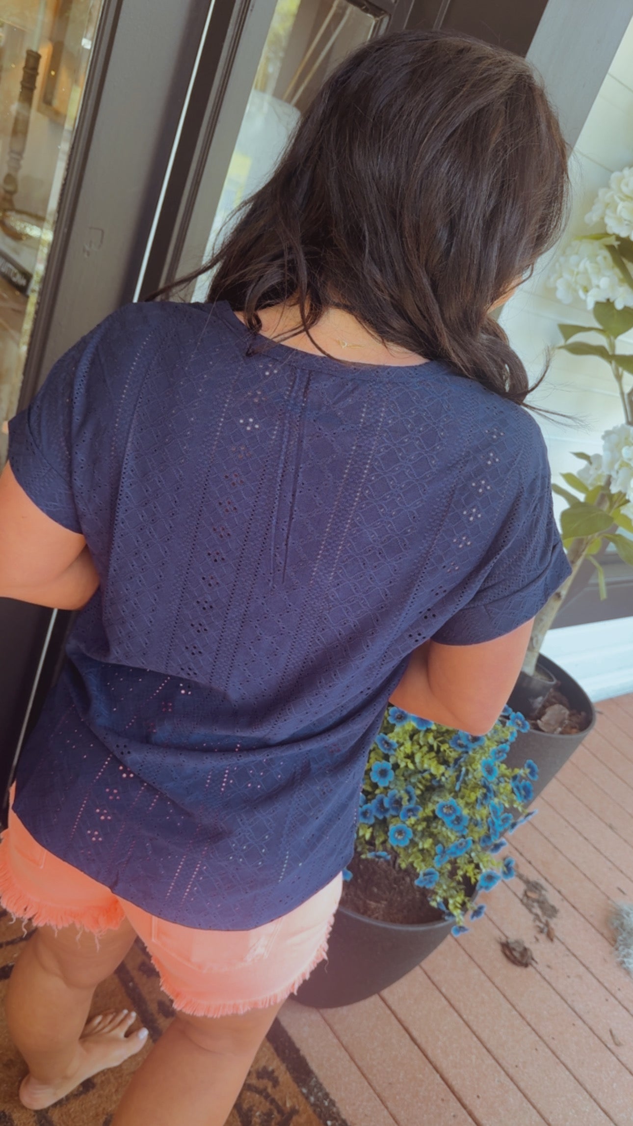 Navy Eyelet Lace Top