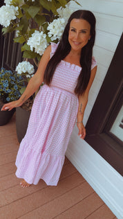 Soft Pink Gingham Sleeve Tank Dress