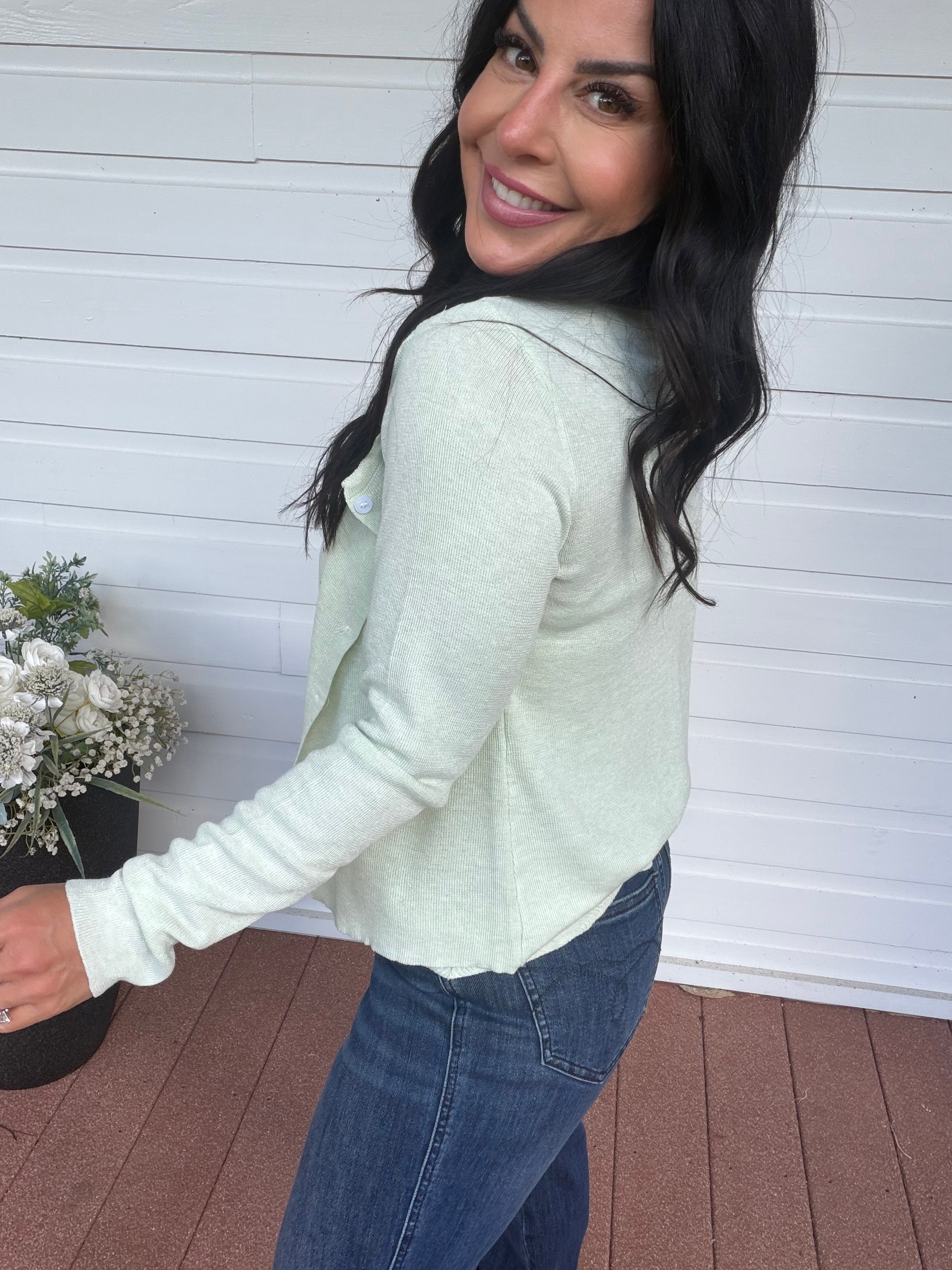 Light Green Knit Two piece Cami Tank And Sweater Top Set