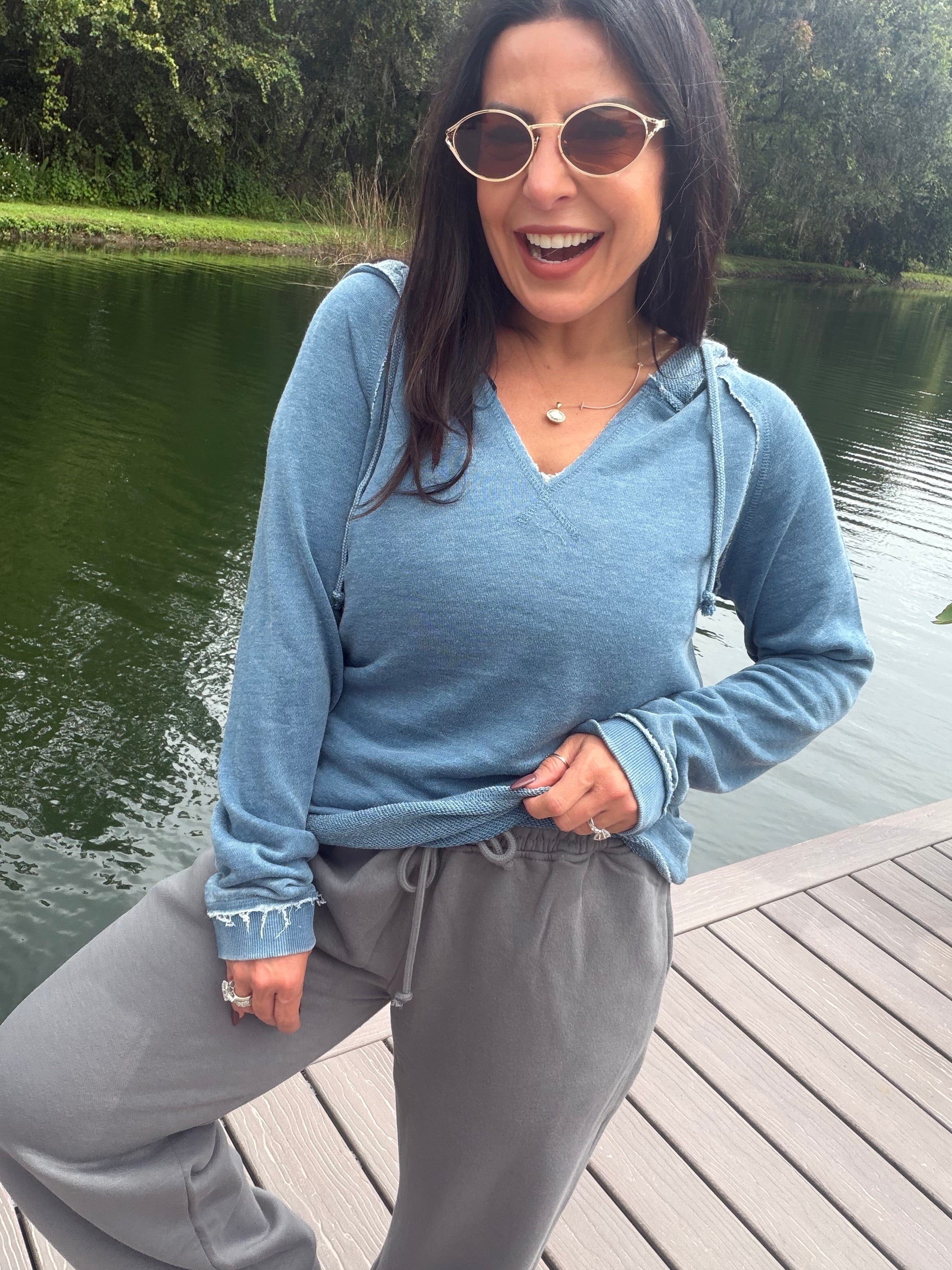 Slate Blue French Terry Vintage Tunic Hoodie